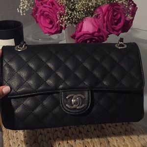 Gorgeous Black leather quilted caviar bag !!!
